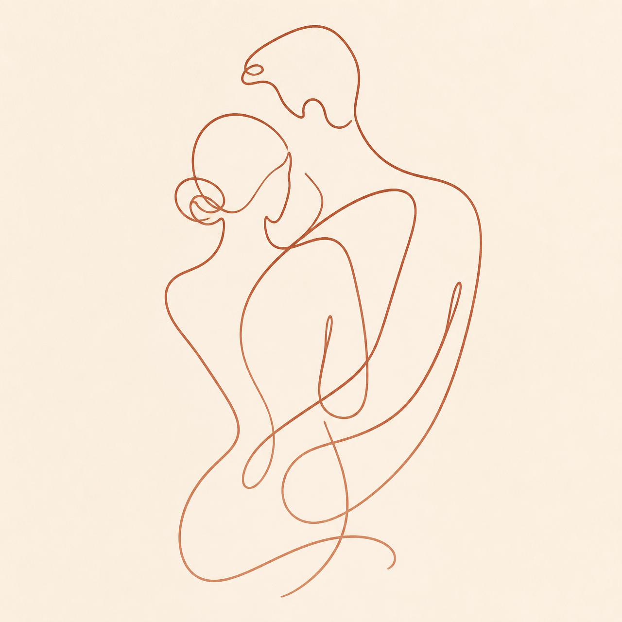 Line drawing of an intertwined couple